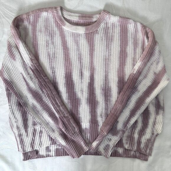Pistola Sweater Womens Sz M Tie Dye Waffle Jumper Crewneck Pullover White Pink - Picture 13 of 13